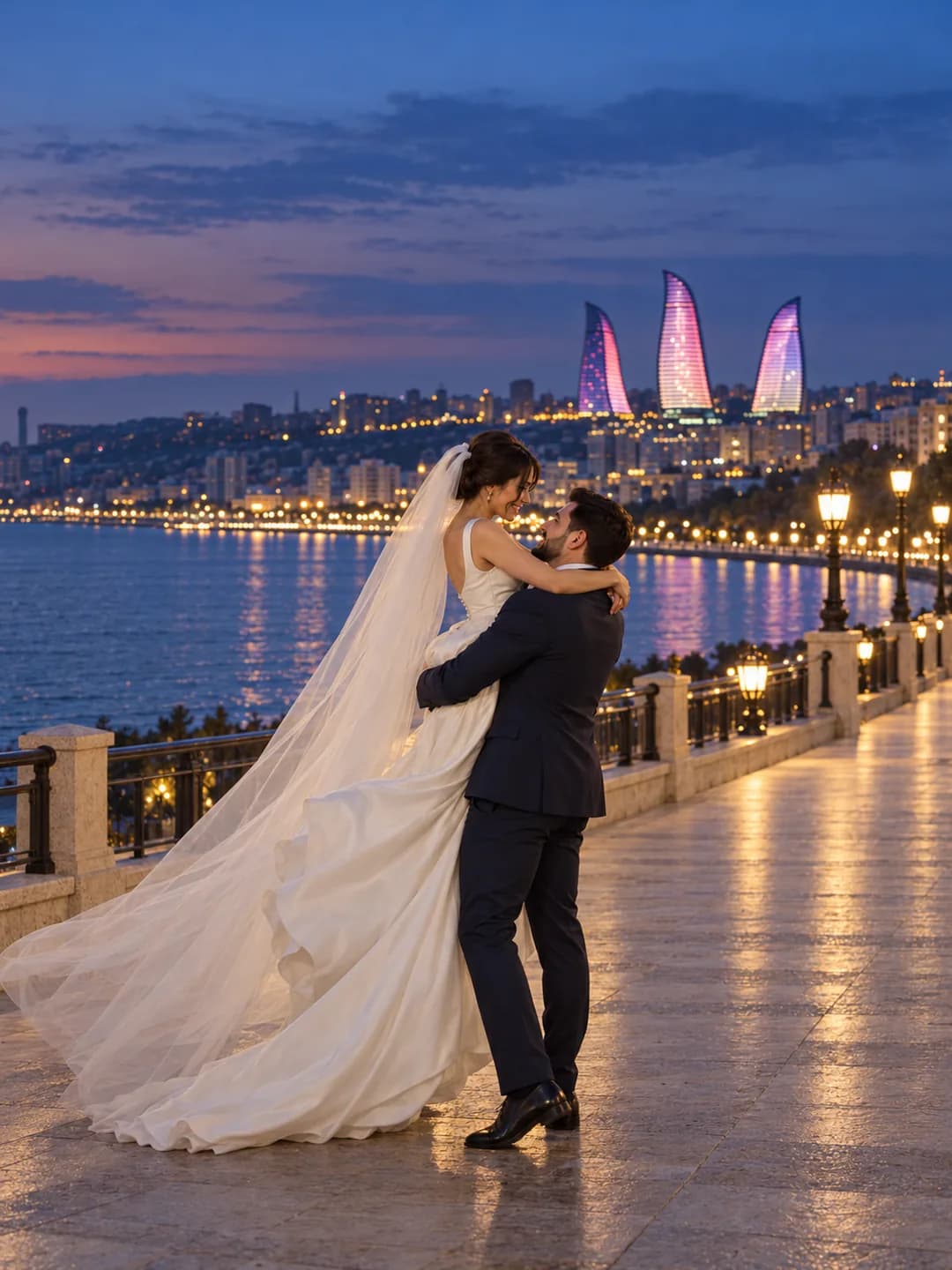 Bakı bulvarında Elnarə və Talehin mavi saat fotosu